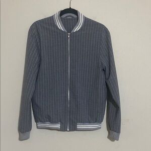 Topman Gray Bomber Jacket mens S stripped full zip retro classic casual office
